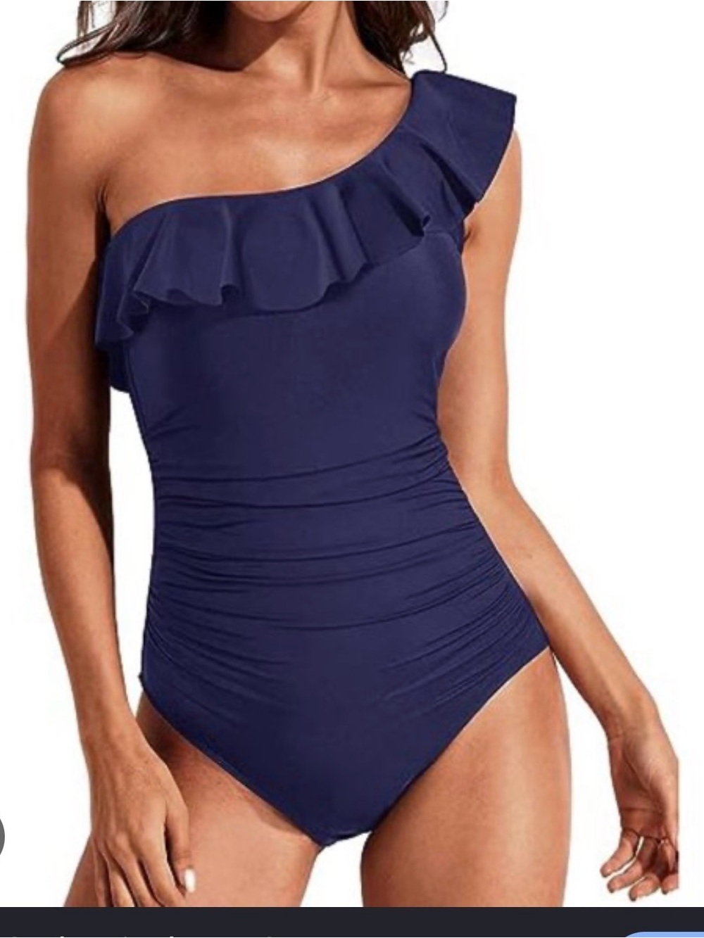 Cupshe Navy One-Shoulder Ruffle One-Piece Swimsuit